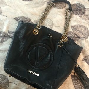 Auth! valentino large leather tote bag!